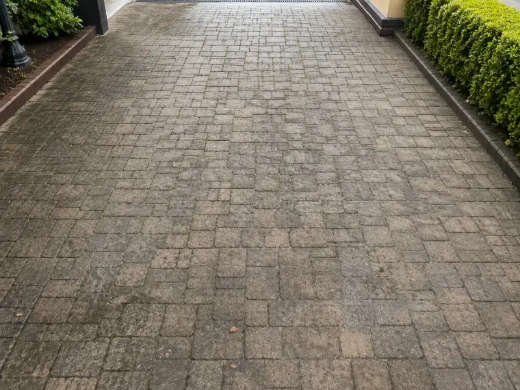 Taras z kostki brukowej przed czyszczeniem