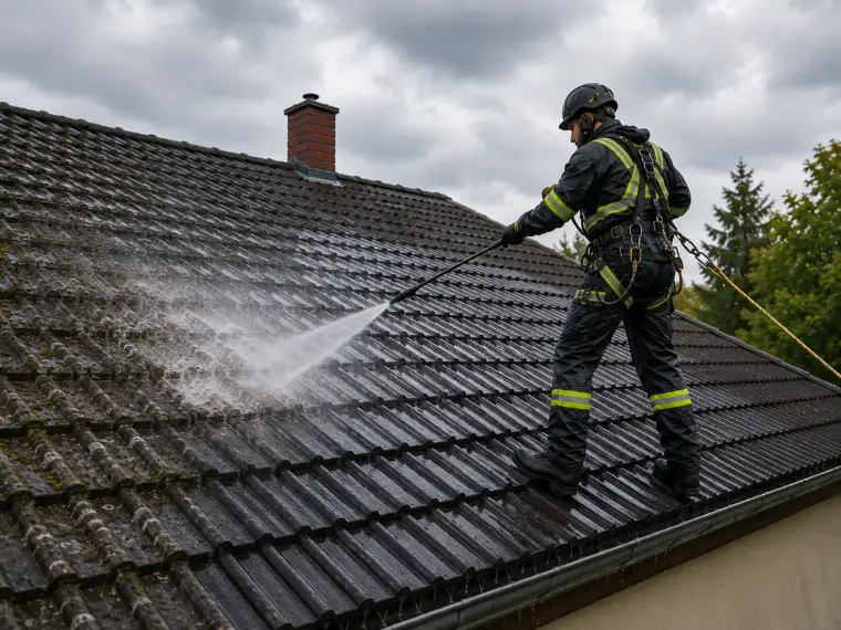 Mycie Dachu Wodą pod Odpowiednio Dobranym Ciśnieniem